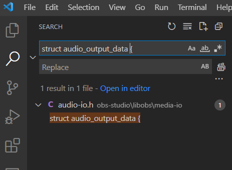 VSCode screenshot with the location of audio_output_data